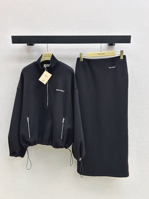 Miu Miu Fashion Set: Loose Hoodie and Slit Skirt