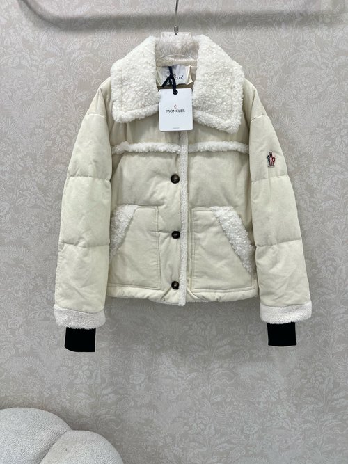 Moncler Spliced Lamb Wool Down Jacket with Eco - friendly Fabric and 3D Tailoring