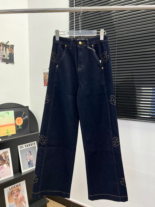 Chanel Double C Embroidered Jeans, Vintage Blue Elegance