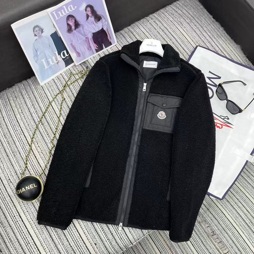 Moncler Exclusive Teddy Fleece Jacket with Shearling Collar and Signature Pocket