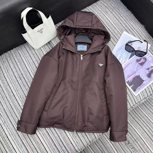 Prada Hooded Cotton Jacket with Inverted Triangle Logo