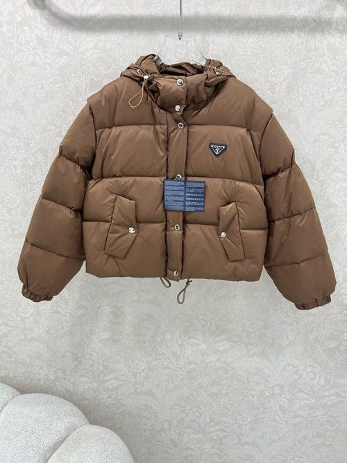 Prada Detachable Sleeve Down Jacket with Triangle Logo, Warm and Stylish