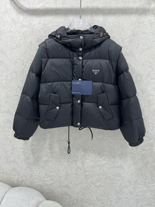 Prada Convertible Down Jacket with Triangle Logo, Multi-Wear Style