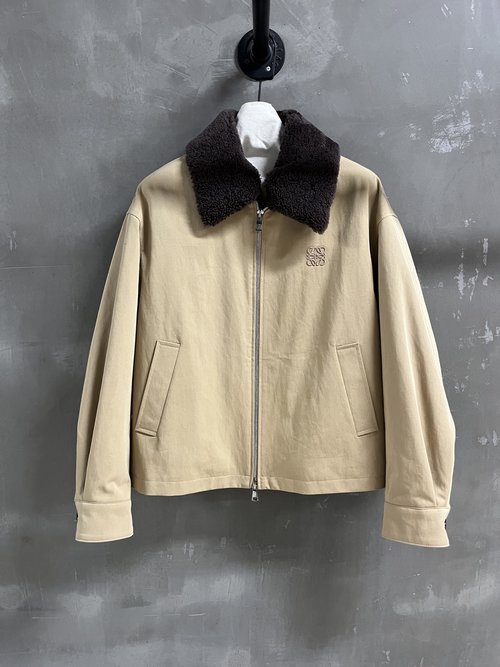 Loewe Stylish Short Leather Coat with High-density Fabric Finish