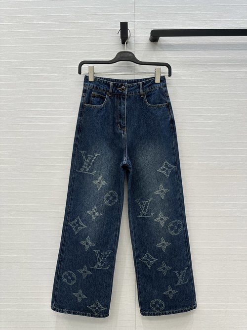 Louis Vuitton Popular MONOGRAM Laser Jacquard Logo Denim Trousers
