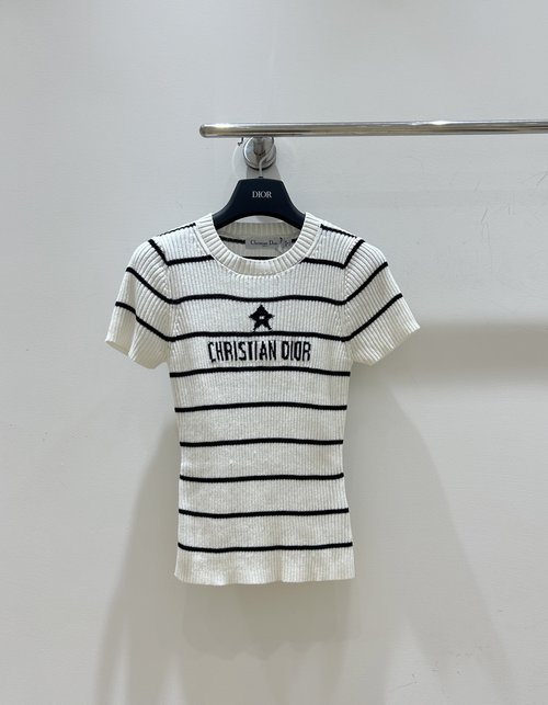 Dior Star and Letter Embroidered Knit Short-Sleeved Top