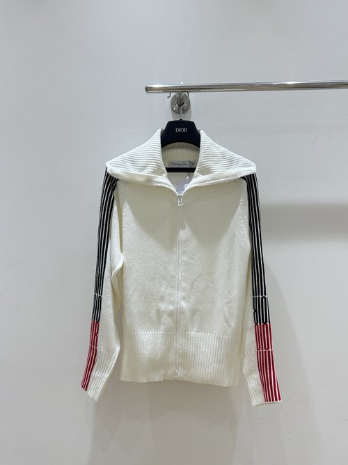 Dior Navy - collared Zip - up Jacket: Black - white Color - blocked and Classic