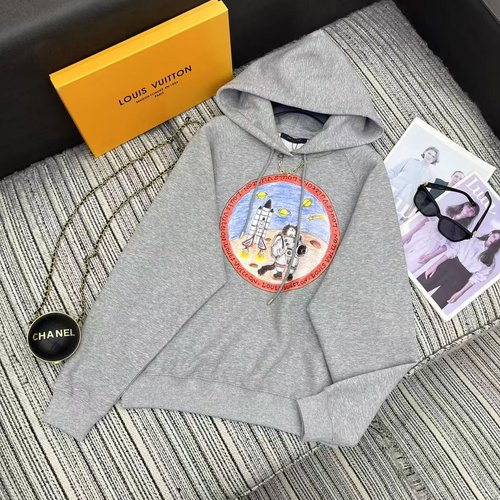 Louis Vuitton Chain Print Hooded Sweatshirt with Cosmic Cat and Brand Logo