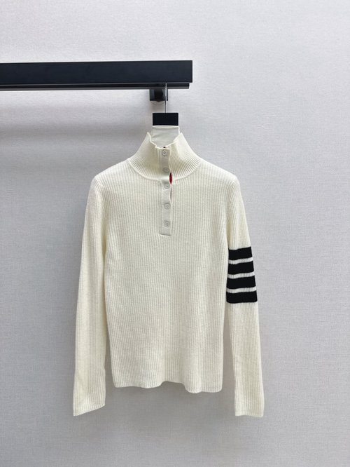 Thom Browne Exclusive Collared Knit Top with Striped Arms