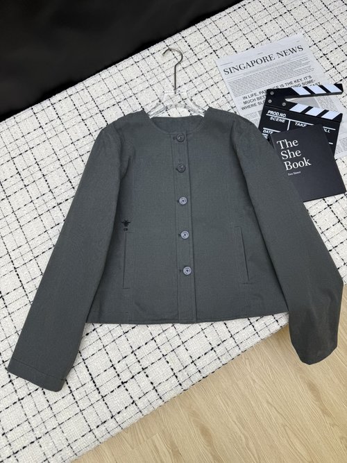 Dior High - end Embroidery Logo Coat with Exclusive Fabric