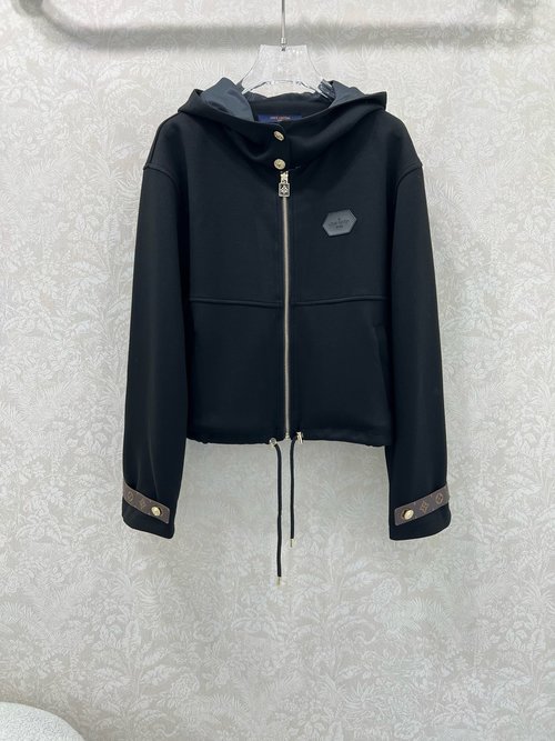 Louis Vuitton Sleek Hooded Jacket with Leather Trim, Combining Style and Comfort