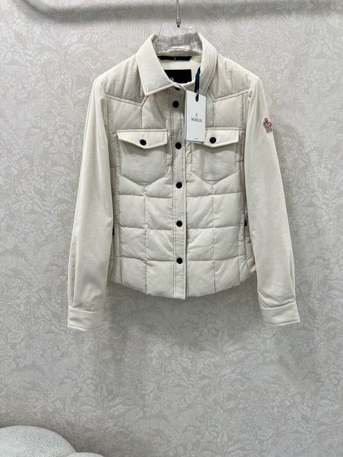 Moncler Warm Down Shirt-Style Jacket Made of Stretch Corduroy with Details
