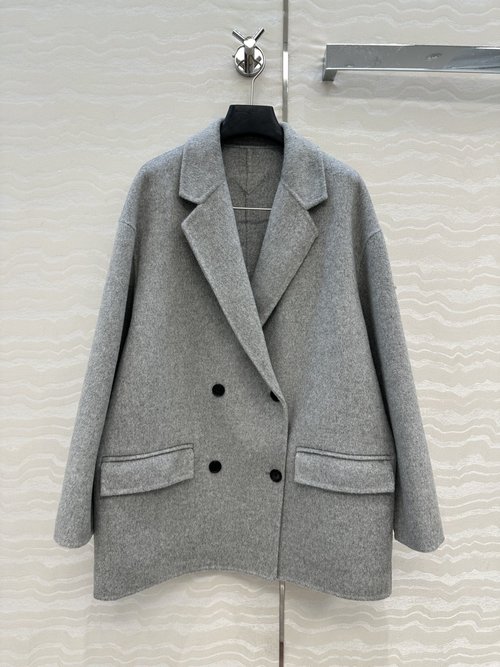 Prada Handmade Double-Sided Cashmere Mid-Length Coat, Elegant and Slimming