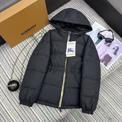 Burberry Hooded Down Jacket with Drawstring Waist and Grid Zipper Design