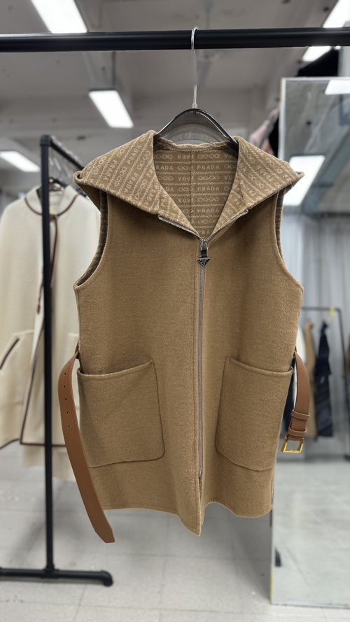 Prada Multi-Color Buttoned Hooded Wool Vest