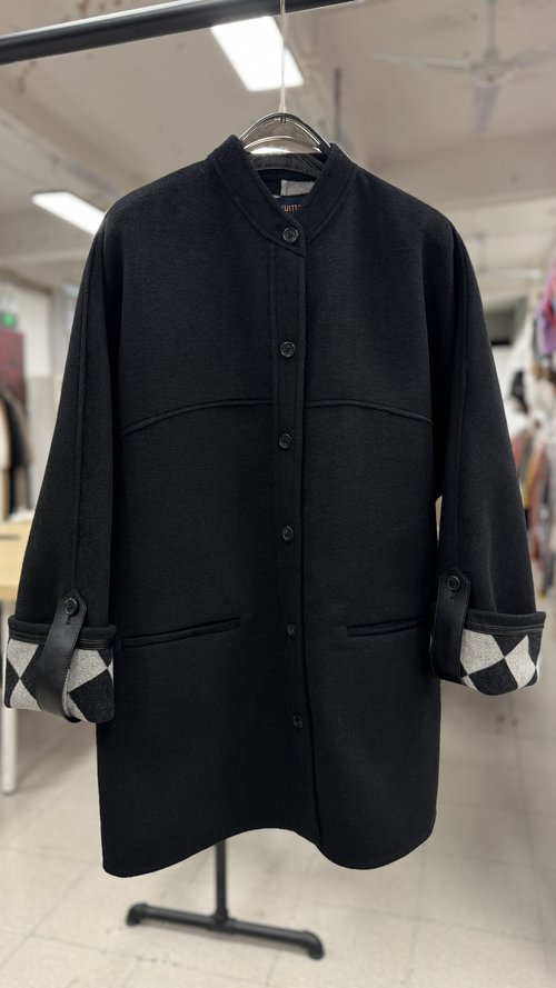 Louis Vuitton Elegant Black Checked Wool and Silk Blend Outerwear