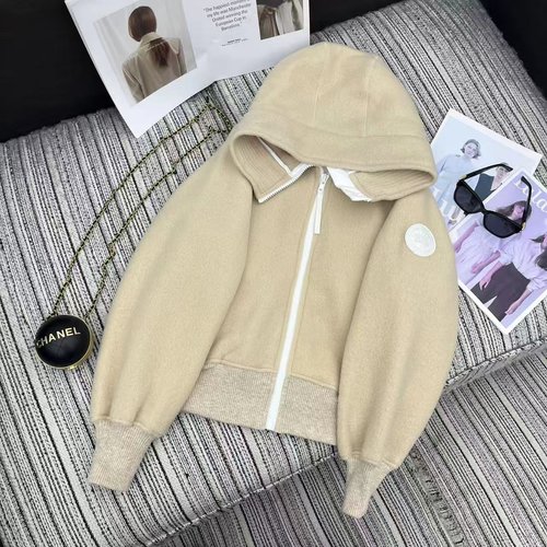 Canada Goose High-Quality Hooded Wool Blend Coat with Classic Sleeve Badge