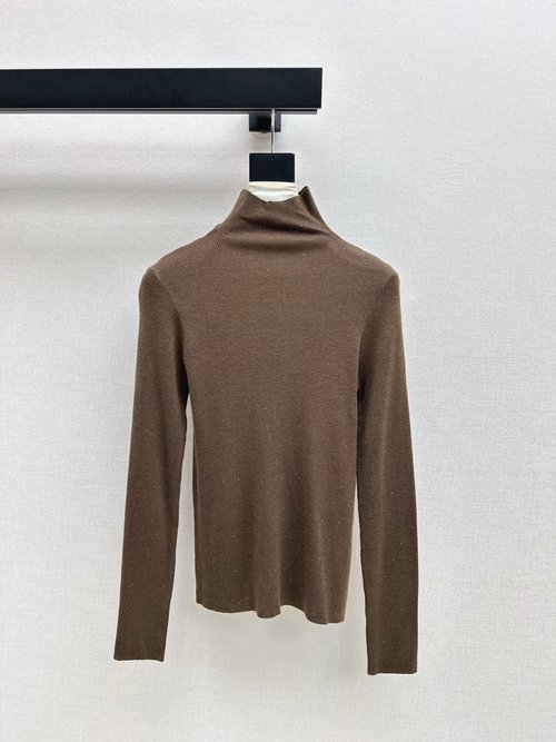 Brunello Cucinelli Embellished High-Neck Base Layer Shirt with Wool Blend, Soft and Comfortable