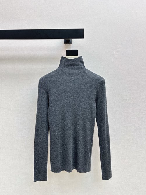 Brunello Cucinelli Embellished High-Collar Wool Knit Base Layer, Four Color Options