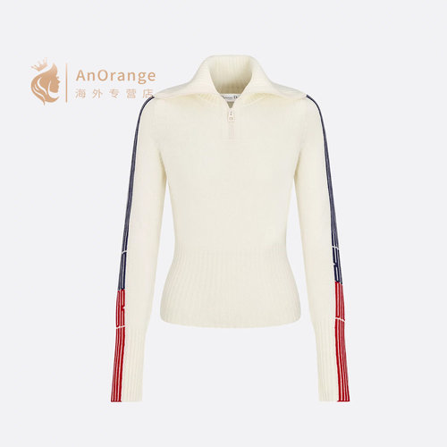 Dior New High-end Customized Cashmere Knit Top with Stripe Sleeves