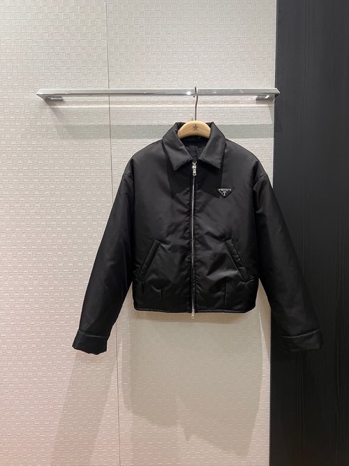 Prada Classic Collared Zippered Short Cotton Jacket