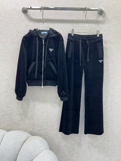 Prada Velvet Leisure Sports Set with Classic Triangle Logo