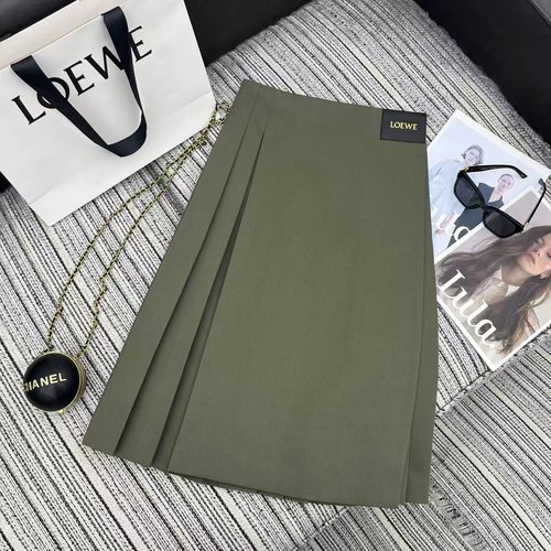 Loewe Herringbone Fold Hem Skirt with Leather Logo