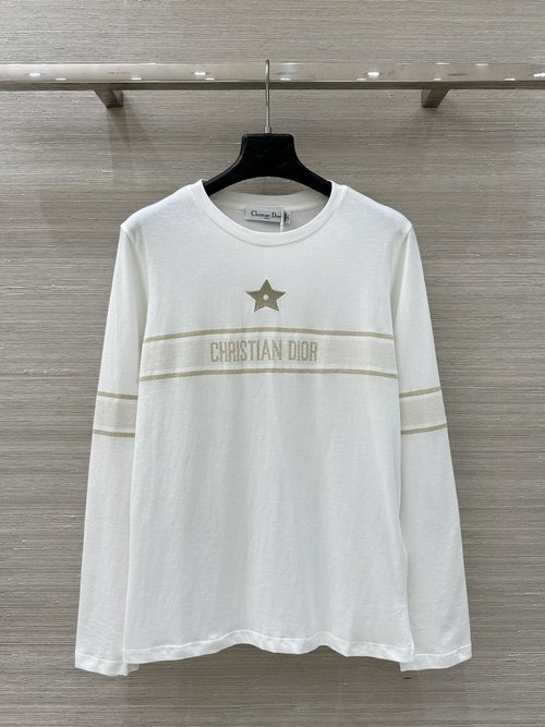 Dior Exclusive Original Single Platinum Goddess Series Star-embroidered Long-sleeve T-shirt