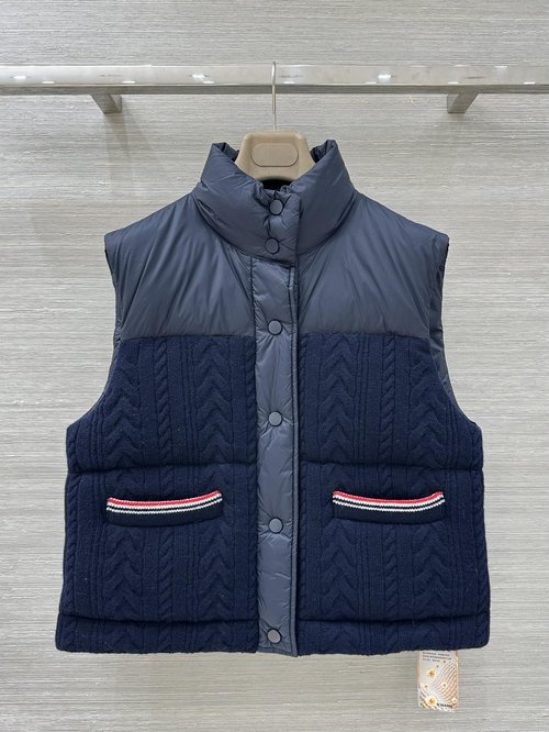 Thom Browne Exclusive Knit-Blend Shell Goose Down Vest with Wool Accents