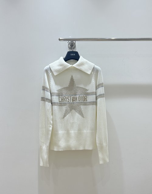 Dior Original title has no Chinese, optimized title: Classic Star Logo Knit Top, Navy Collar for Timeless Elegance