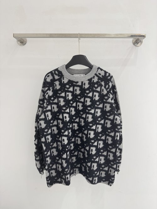 Dior Flocked Jacquard Sweater with Detachable Zippers, Sophisticated Style