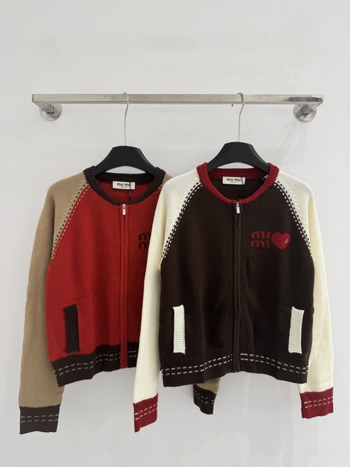 Miu Miu Zippered Jacket with Colorful Splicing and Embroidery