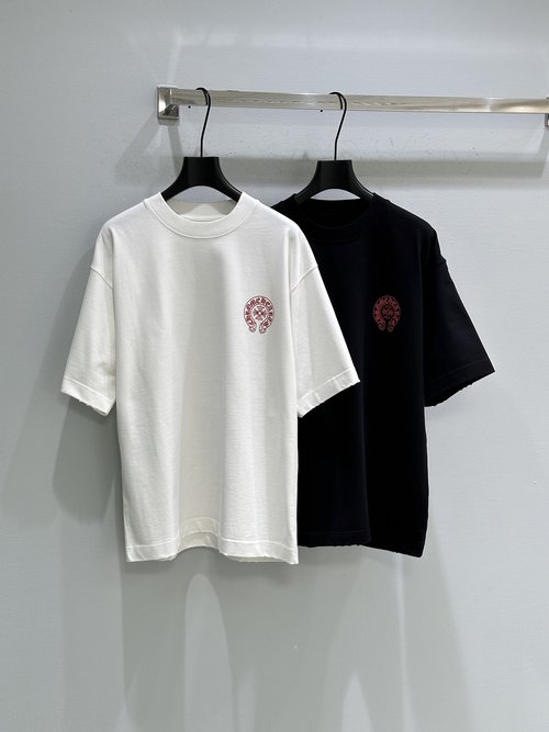 Chrome Hearts Short Sleeve Oversized Tee with Red Print Accents, Casual Style