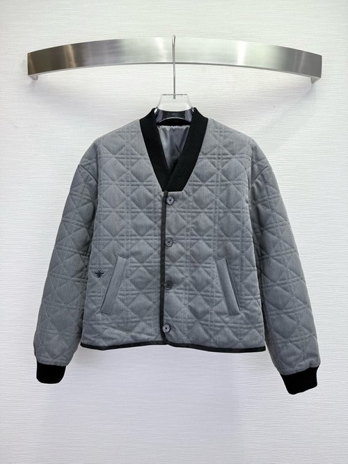 Dior High - Class Ribbed V - Neck Cotton Jacket with Embroidery