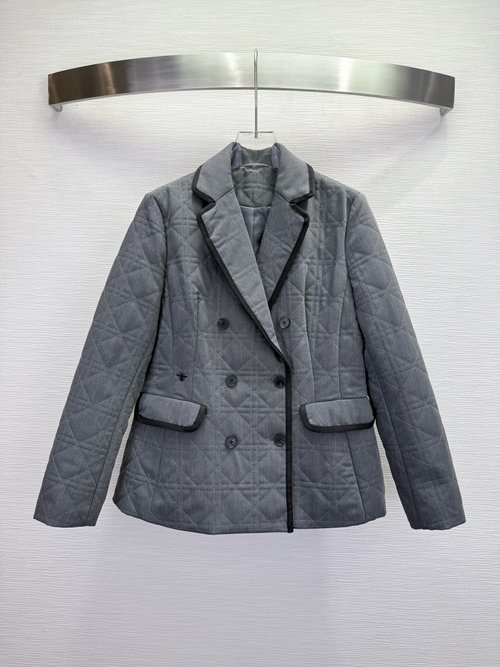 Dior Quality Cotton Jacket with Vine Check and Bee Embroidery
