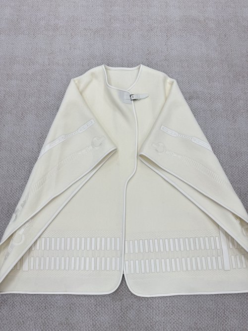 Hermes New Patchwork Leather Embroidered Cloak, Blend of Cashmere and Wool