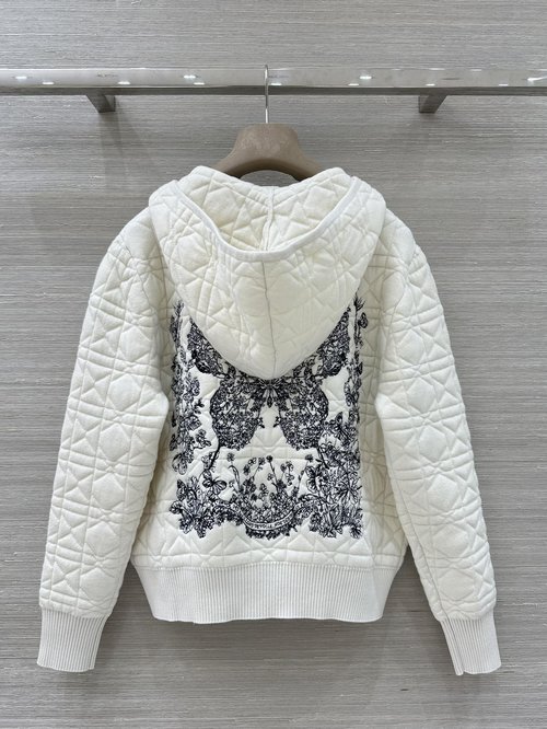 Dior Exclusive First Release: Milk - Colored Dafeng Tartan Hooded Jacket with Butterfly Embroidery