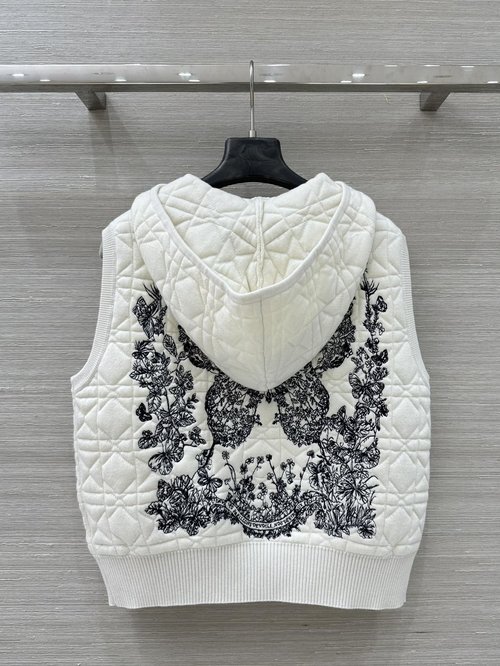 Dior Butterfly Embroidery Hooded Quilted Vested Jacket - Exclusive First Release