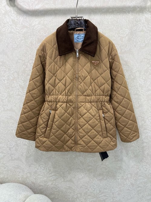 Prada Corduroy Collar Quilted Waistcoat with Metal Accents