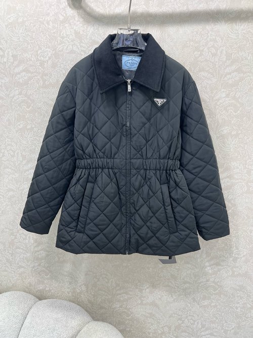 Prada Corduroy Collar Quilted Waistcoat with Metal Accents