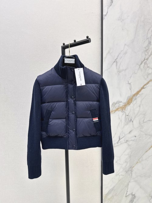 Thom Browne Exclusive Wool-Trimmed Down Jacket with Stand Collar