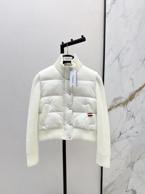 Thom Browne Exclusive Wool-Trimmed Down Jacket with Stand Collar