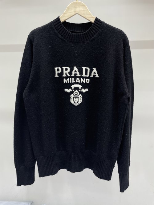 Prada Classic Logo Round - Neck Long - Sleeve Wool Top