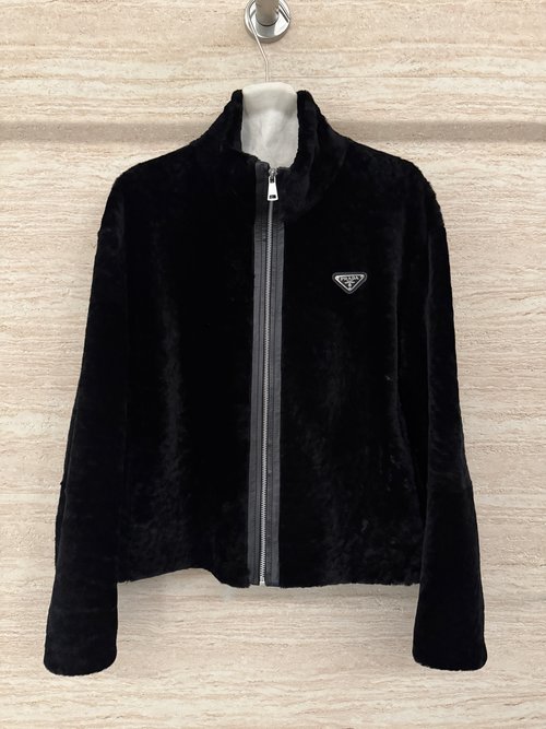 Prada Famous Star - Inspired Fur and Leather Zip Jacket with Metal Zipper
