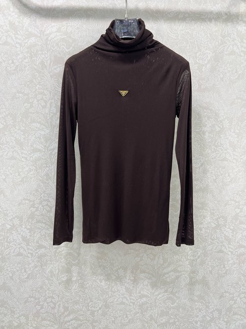 Prada Mesh Base Layer Top with Logo Metal Decoration and Double-Layer Front
