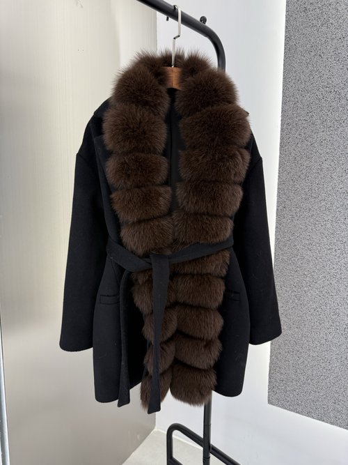 Loro Piana Cashmere Wool Blend Coat with Detachable Fox Fur Collar