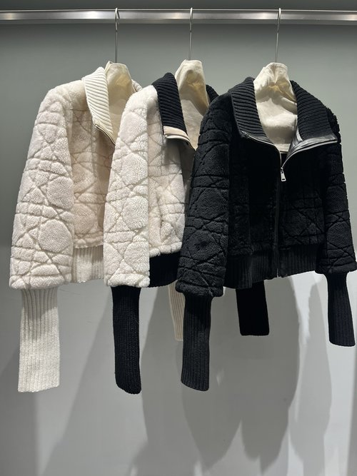 Dior Loose Knit-Combined Vine Pattern Shearling Jacket