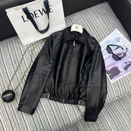 Loewe Sheepskin Collar Jacket with Hem Belt and Logo Emblem