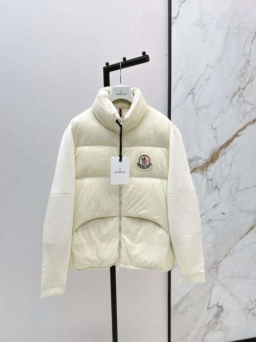Moncler Collared Down Jacket with Spliced Design and Classic Logo