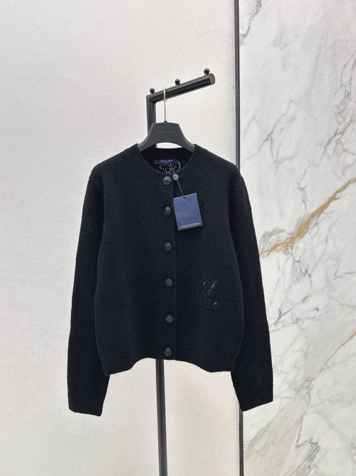 Louis Vuitton Classic Monogram Hollow Cardigan with Sparkling Logo